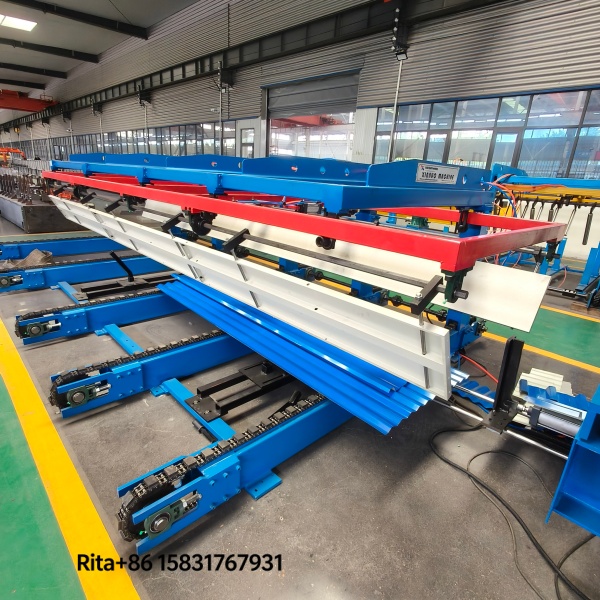 Machine main body left side view showing the hydraulic lifting frame and panel guiding rails