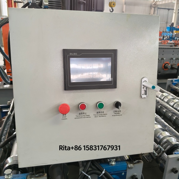 Computer control cabinet housing PLC system and touchscreen interface for easy programming and monitoring of production parameters