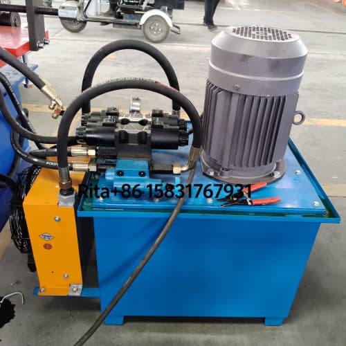 Industrial hydraulic pump station powering the punching and cutting units