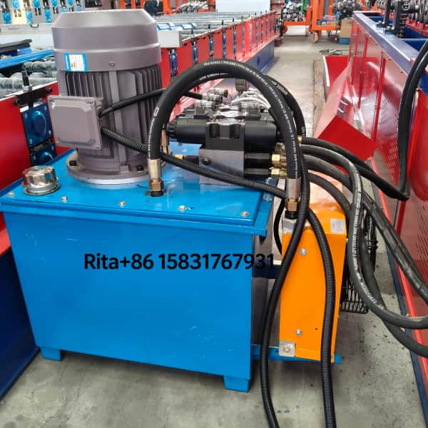 Industrial hydraulic pump station powering the punching and cutting units