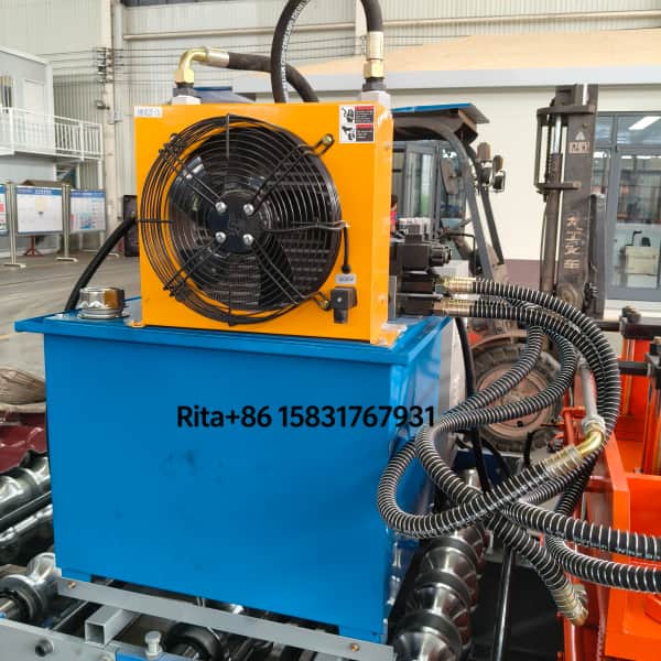 Industrial hydraulic pump station powering the punching and cutting units