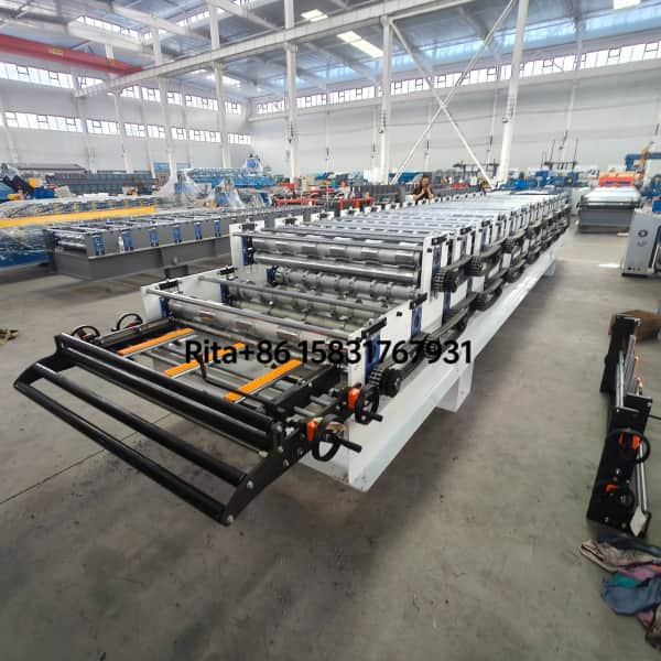 Right side view of the metal sheet double deck IBR roofing roll forming machine