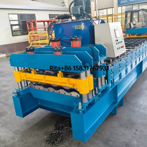 CE Certification metal roof sheet glazed tile roll forming machine main body showing the rolling stations and heavy-duty frame structure