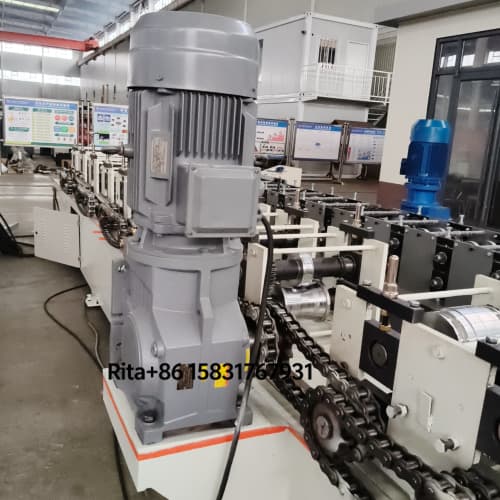 Drive motor assembly for metal plate shutter track cold forming machine