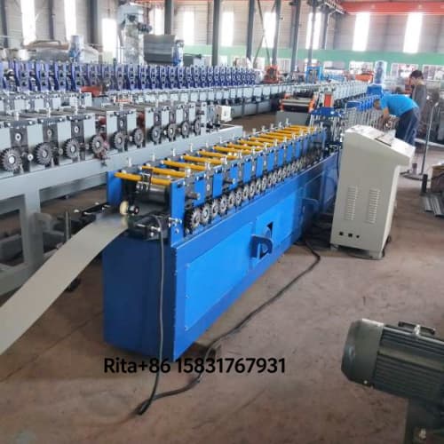 Drive transmission motor for shutter guide rail roll forming line