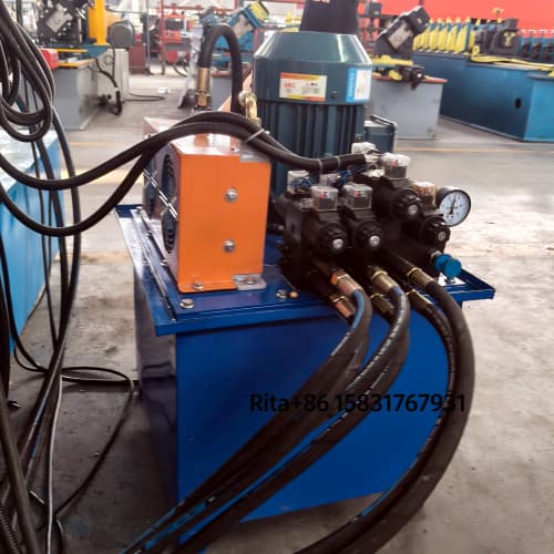 Hydraulic pump station providing power for cutting and bending operations