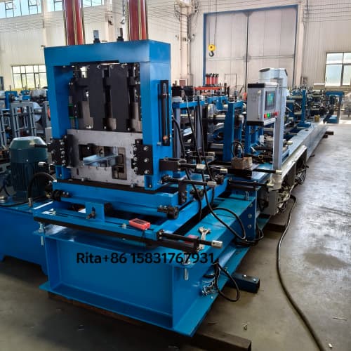 C Z Purlin Roll Forming Machine with Hydraulic Cutting main body with heavy-duty steel frame structure