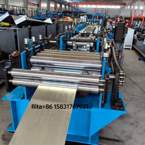 Automatic material feeding section of the C Z purlin roll forming machine with decoiler