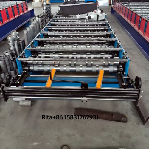 Material feeding section of IBR Roof Panel Forming Machine with decoiler and precision guide rollers