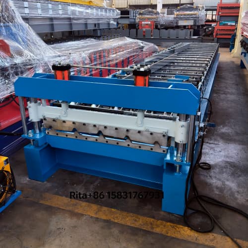 Trapezoidal Metal Roof Roll Forming Machine main body with heavy-duty steel frame structure