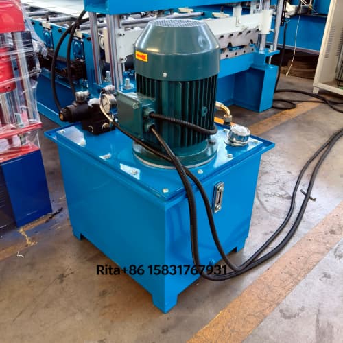Hydraulic pump station powering the corrugated metal tile roll forming machine