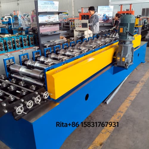 Side view of double line metal furring channel roll forming machine main body