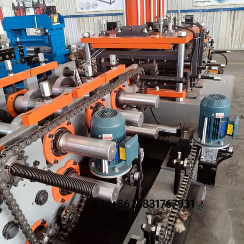 Left view of industrial C Z purlin machine for warehouse and factory buildings