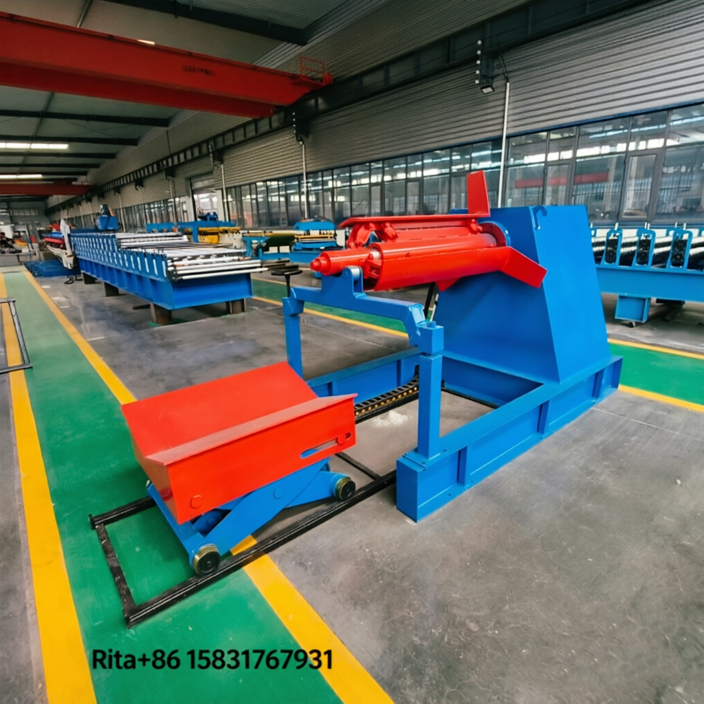Hydraulic Decoiler with Motorized Trolley Loading Steel Coil for Roll Forming Machine